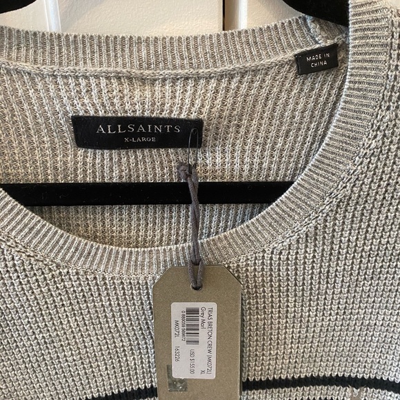All Saints Trias Breton Crew Grey Marl 
